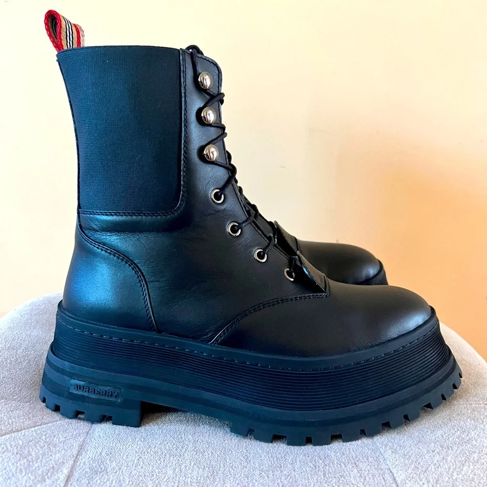 Burberry Icon Stripe Lace-up Leather Boots - Picture 1 of 15